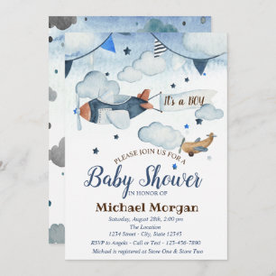 Niedliche Aquarellsteine, Wolken, Flugzeughinderdu Einladung