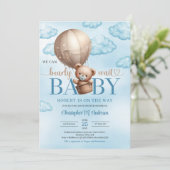 Niedliche Aquarellteddy Bär Heißluftballon Einladung (Stehend Vorderseite)