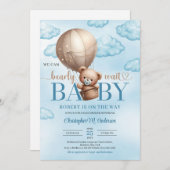 Niedliche Aquarellteddy Bär Heißluftballon Einladung (Vorne/Hinten)