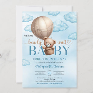 Niedliche Aquarellteddy Bär Heißluftballon Einladung