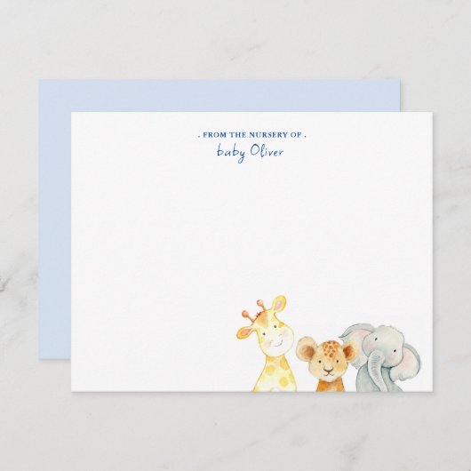 Niedliche Aquarelltiere aus dem Kinderzimmer flach Dankeskarte (Vorne/Hinten)