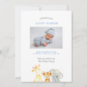 Niedliche Aquarelltiere Baby Boy Foto Geburt Ankündigung (Vorderseite)