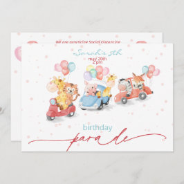 Niedliche Aquarelltiere Geburtstagsparade Einladung