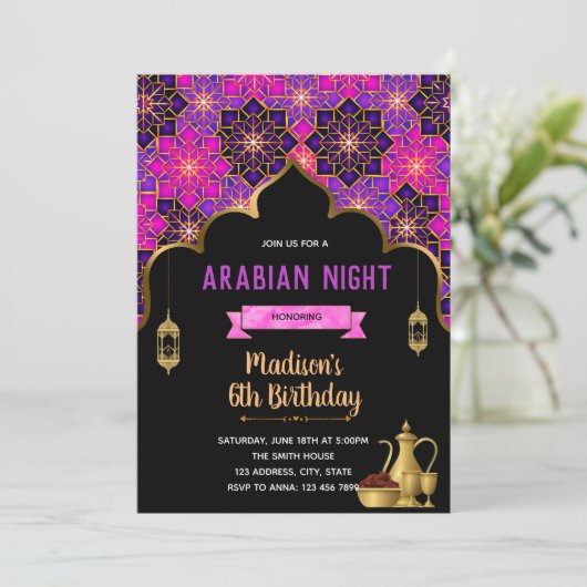 Niedliche arabische Nachtthema-Party Einladung (Stehend Vorderseite)