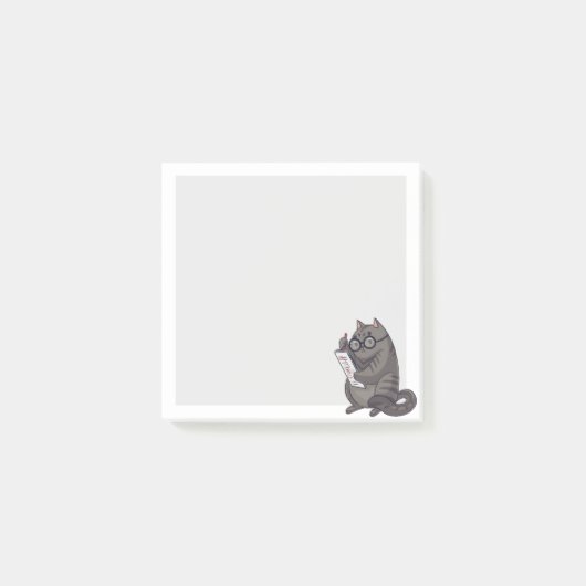 Niedliche Arbeitskatze in den Gläsern Post-it Klebezettel (Vorderseite)