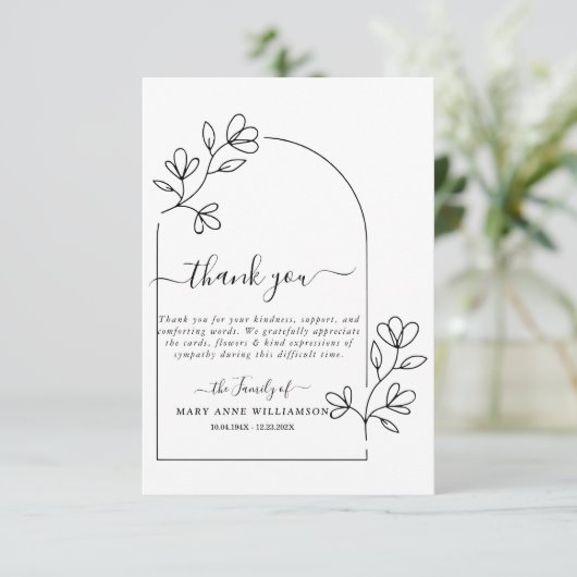 Niedliche Arch Text Script Beerdigung Danke Karte (Stehend Vorderseite)