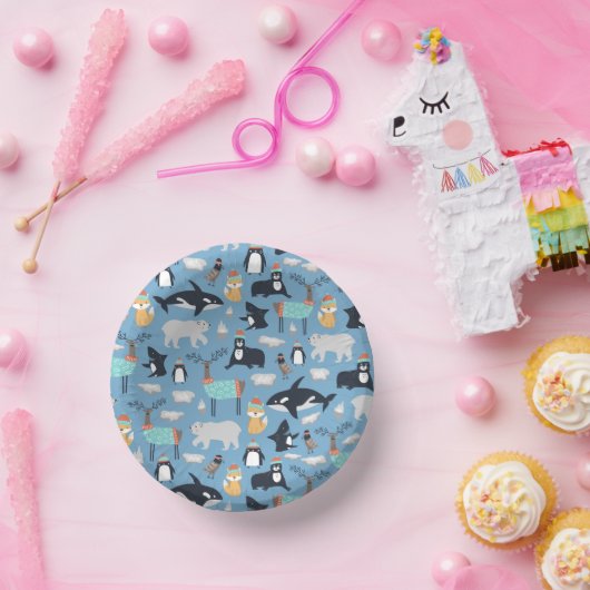 Niedliche arktische Tiere Nahtloses Muster Pappteller (Party)