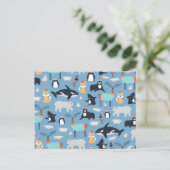 Niedliche arktische Tiere Nahtloses Muster Postkarte (Stehend Vorderseite)