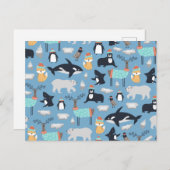 Niedliche arktische Tiere Nahtloses Muster Postkarte (Vorne/Hinten)