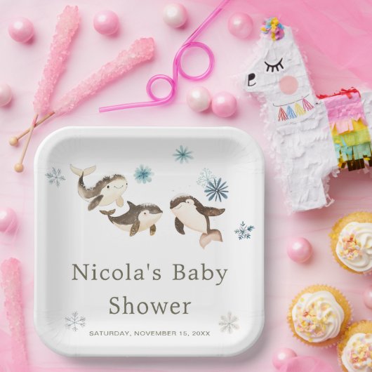 Niedliche arktische Whale-Babydusche Pappteller (Party)