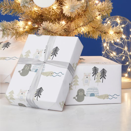 Niedliche arktische Wintertiere Geschenkpapier (Feiertage)