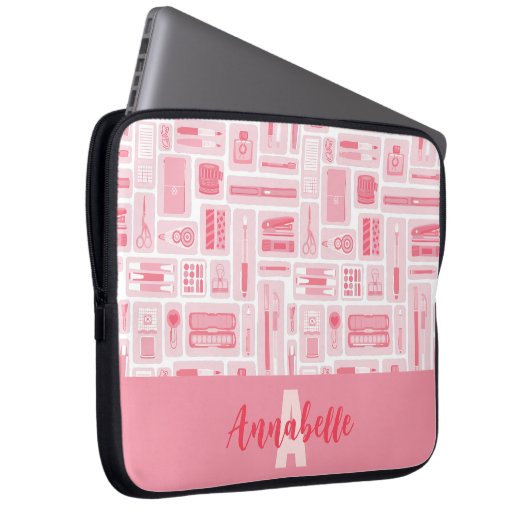 Niedliche Art liefert rosa Muster Monogramm Laptopschutzhülle (Vorne Rechts)