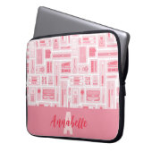 Niedliche Art liefert rosa Muster Monogramm Laptopschutzhülle (Vorderseite Links)