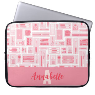 Niedliche Art liefert rosa Muster Monogramm Laptopschutzhülle