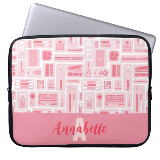 Niedliche Art liefert rosa Muster Monogramm Laptopschutzhülle (Vorderseite)