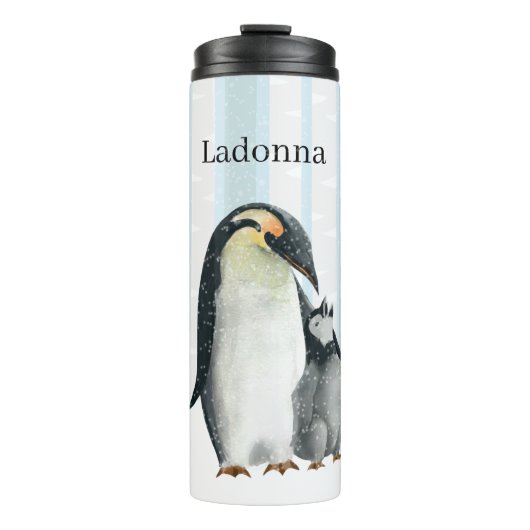 niedliche artische Pinguinliebhaber fügen Namen hi Thermosbecher (Vorderseite)