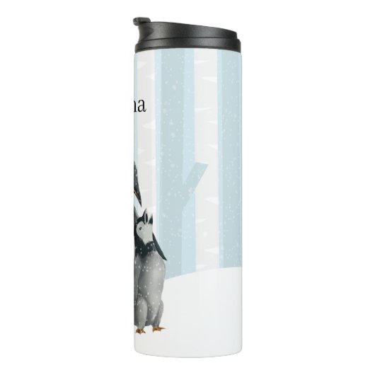 niedliche artische Pinguinliebhaber fügen Namen hi Thermosbecher (Nach rechts gedreht)