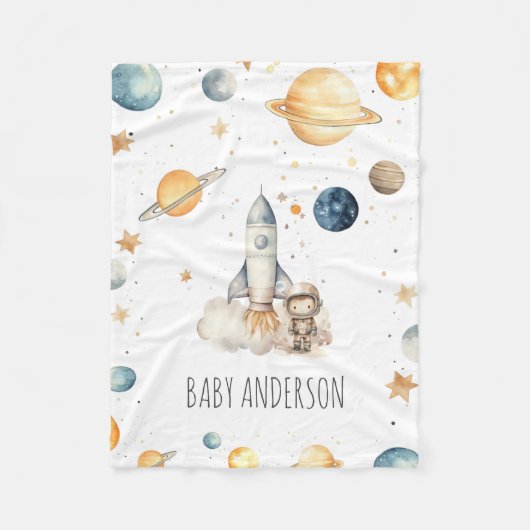 Niedliche Astronaut Space Monogram Boys Fleecedecke (Vorderseite)