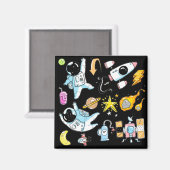 Niedliche Astronauten in Raumdoodles Kinder Magnet (Vorderseite/Rückseite)