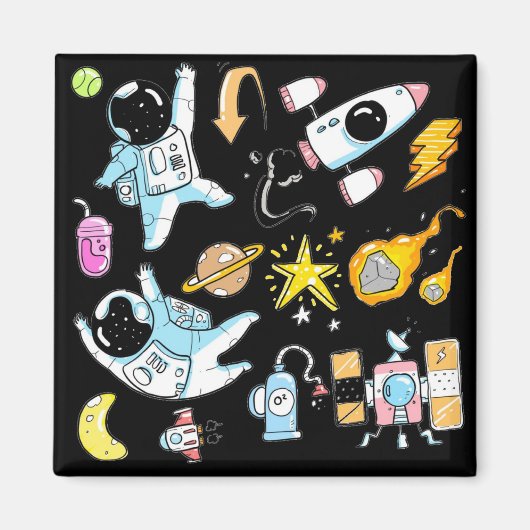 Niedliche Astronauten in Raumdoodles Kinder Magnet (Vorne)