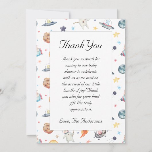 Niedliche Astronautenkindusche Danke Karte (Vorderseite)