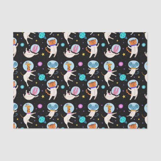 Niedliche Astronautentiere im Weltraum Gemustert Seidenpapier (Vorderseite)