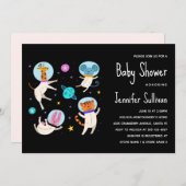 Niedliche Astronautentiere im Weltraum-Kinderdusch Einladung (Vorne/Hinten)