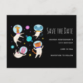 Niedliche Astronautentiere Save the Date im Weltra Einladungspostkarte (Vorderseite)