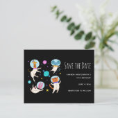 Niedliche Astronautentiere Save the Date im Weltra Einladungspostkarte (Stehend Vorderseite)