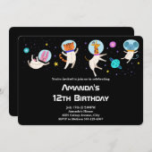 Niedliche Astronautentiere schweben zum Geburtstag Einladung (Vorne/Hinten)