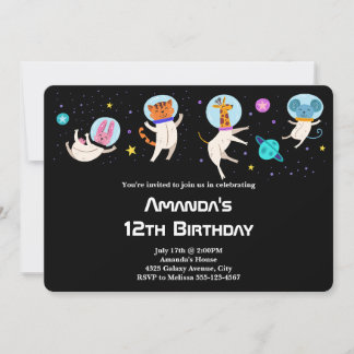 Niedliche Astronautentiere schweben zum Geburtstag Einladung