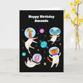 Niedliche Astronautentiere schweben zum Geburtstag Karte (Gelbe Blume)