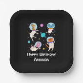 Niedliche Astronautentiere schweben zum Geburtstag Pappteller (Vorderseite)