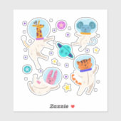 Niedliche Astronautentiere schwimmen im Weltraum Aufkleber (Blatt)