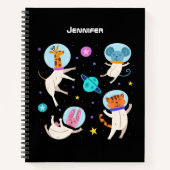 Niedliche Astronautentiere schwimmen im Weltraum Notizblock (Vorderseite)