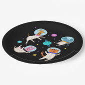 Niedliche Astronautentiere schwimmen im Weltraum Pappteller (Schrägansicht)