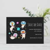 Niedliche Astronautentiere schwimmen im Weltraum Save The Date (Stehend Vorderseite)