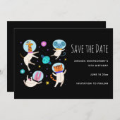 Niedliche Astronautentiere schwimmen im Weltraum Save The Date (Vorne/Hinten)
