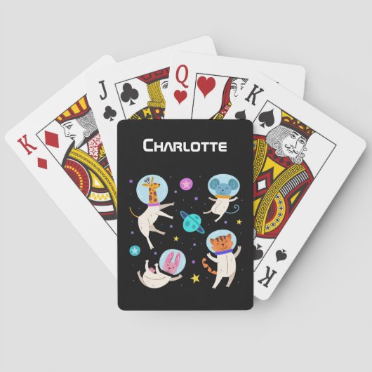 Niedliche Astronautentiere schwimmen im Weltraum Spielkarten (Rückseite)