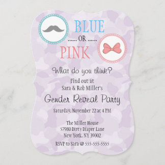 Niedliche Aufdeckung von Mustache & Bow Gender Einladung