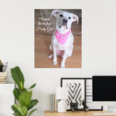 Niedliche Augen Weißer Hund mit rosa Geburtstag Poster (Heimbüro)