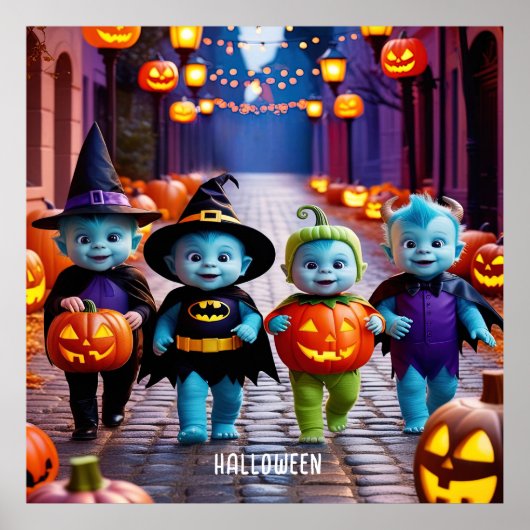 Niedliche Außerirdischen Trick oder Treaters Hallo Poster (Vorne)