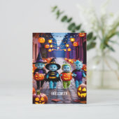 Niedliche Außerirdischen Trick oder Treaters Hallo Postkarte (Stehend Vorderseite)