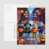Niedliche Außerirdischen Trick oder Treaters Hallo Postkarte (Vorne/Hinten)