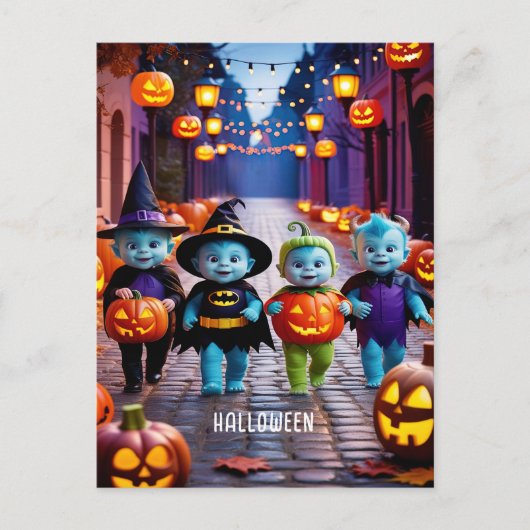 Niedliche Außerirdischen Trick oder Treaters Hallo Postkarte (Vorderseite)