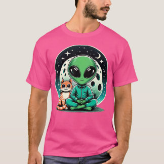 Niedliche Außerirdischen unter Moon Retro Sci-Fi-T T-Shirt