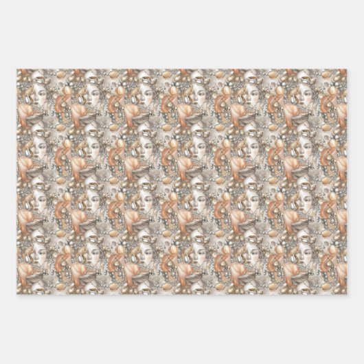 niedliche Austernperlen Muscheln Meerjungfrösche g Geschenkpapier Set (Vorderseite 3)