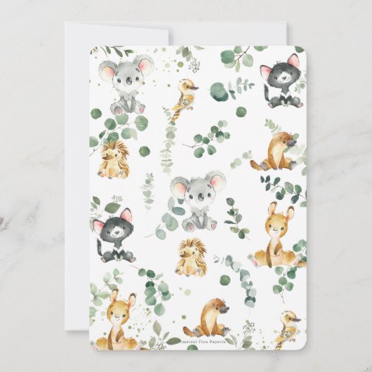 Niedliche australische Animals Greenery Baby Dusch Einladung (Rückseite)