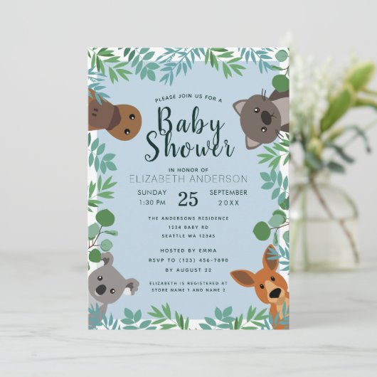 Niedliche Australische Kinderdusche Critters Einla Einladung (Stehend Vorderseite)