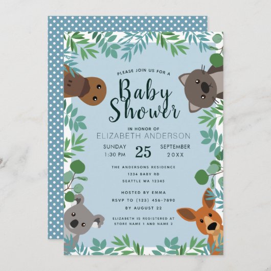 Niedliche Australische Kinderdusche Critters Einla Einladung (Vorne/Hinten)